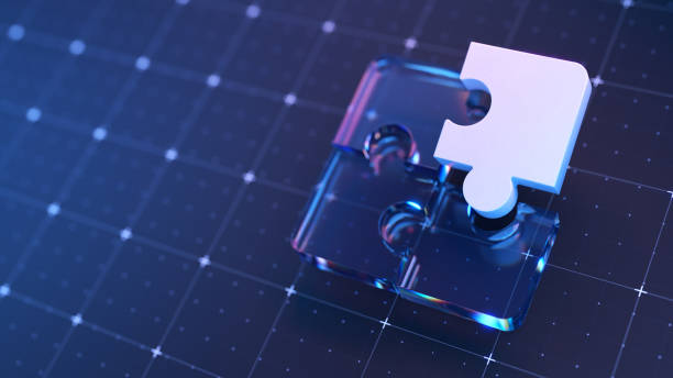 A transparent digital puzzle pieces with 1 unique are on futuristic grid background, symbolising innovation and connection. Perfect for depicting technology, teamwork, and problem-solving concepts in a modern context.